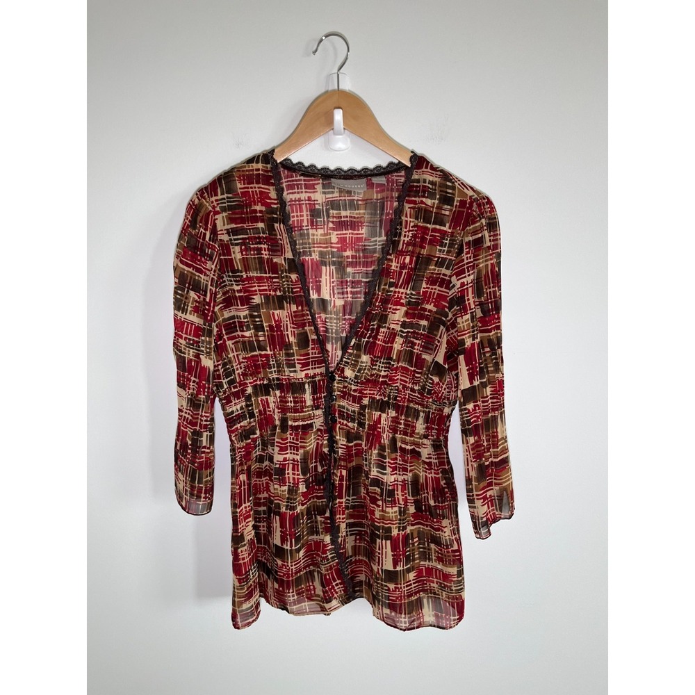 Y2K Babydoll Forest‎ Fairy Top Womens L Red Lace Trim Sheer